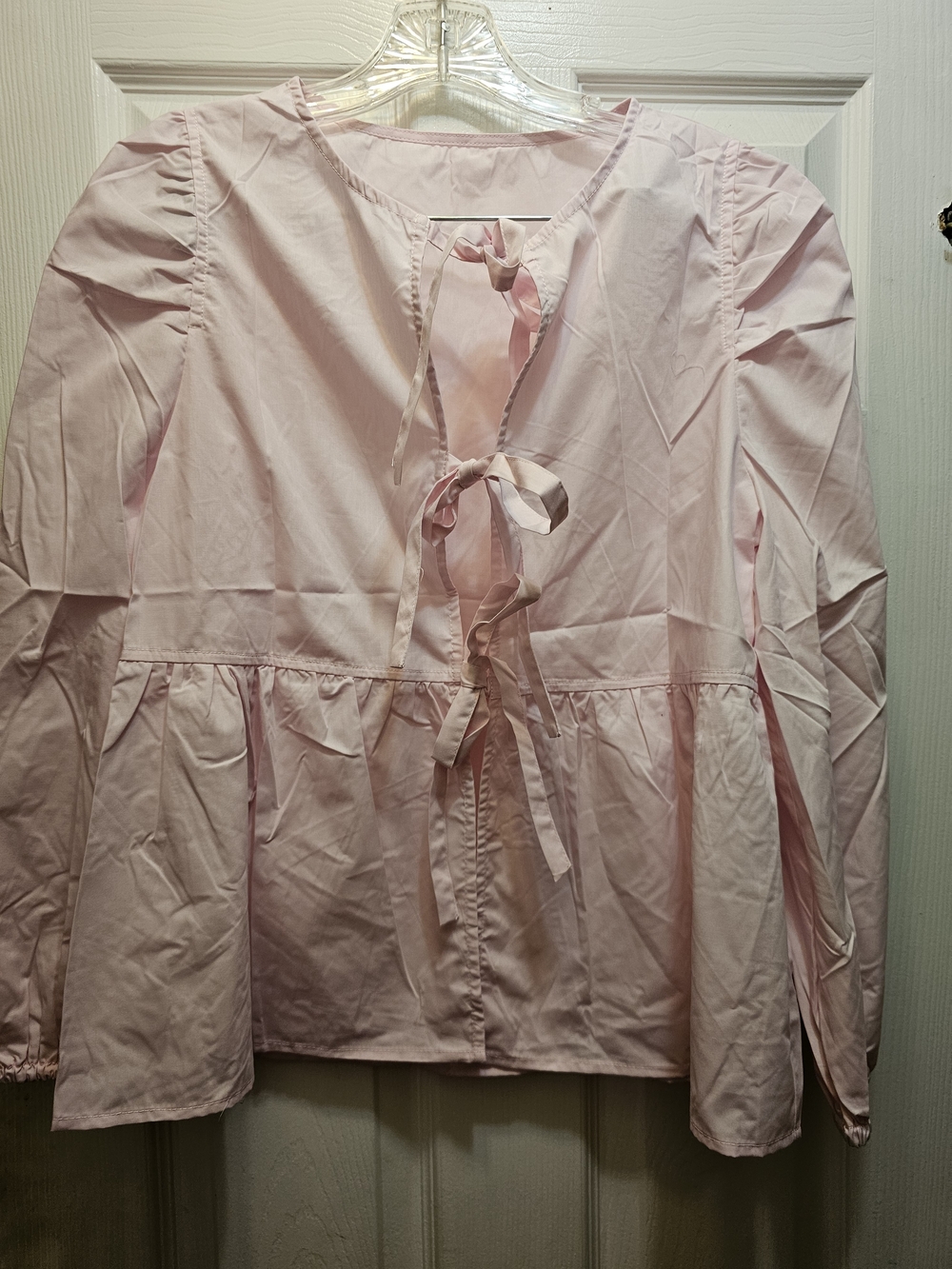 New Women's Light Pink Tie-Front Peplum Jacket
